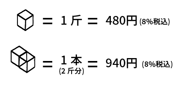 1斤454円(8%税込)・1本（2斤分）864円(8%税込)